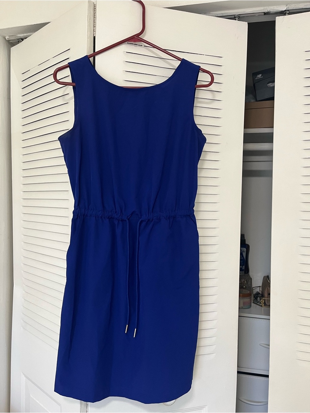 Calvin Klein Royal Blue Sleeveless Drawstring Midi Dress